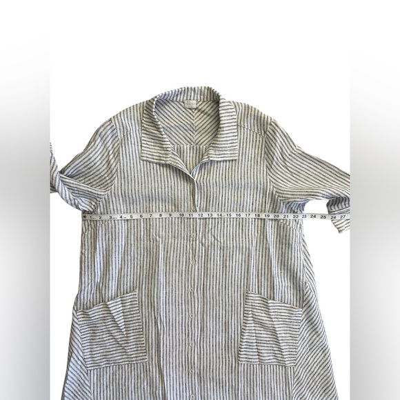 Poetry Shirt Dress Striped Linen 3/4 Sleeve Pockets Lagenlook Granola 16 - Picture 9 of 11